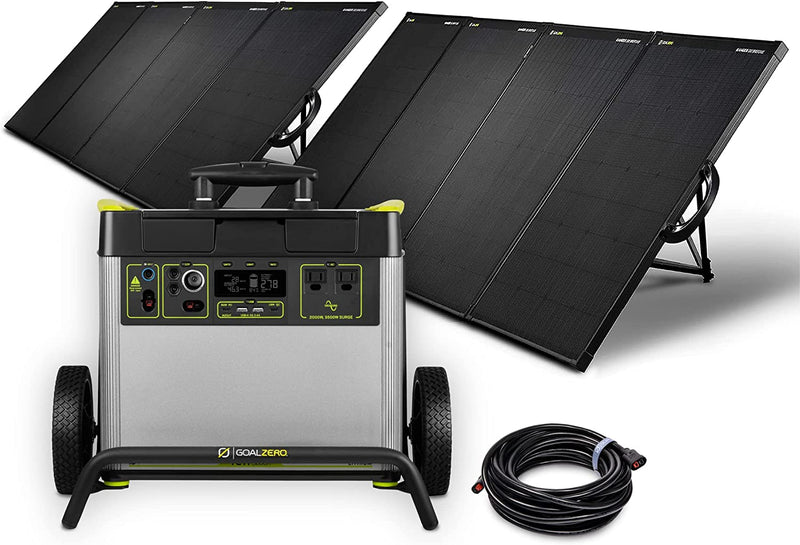 Yeti 6000X + 2 Ranger 300 Briefcase Solar Panels, Solar Generator with 30-Foot Extension Cable and Solar Combiner