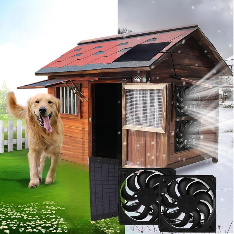 Solar Panel Fan Kit, Solar Panel Chicken House Solar Exhaust Fan Solar Double Fan with Protective Mesh Exhaust Fan Portable Energy for Small Chicken Coops, Greenhouses, Pet Houses