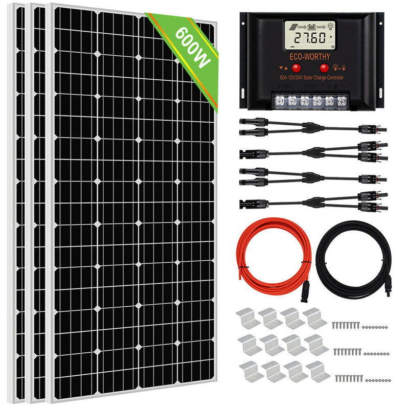 ECO-WORTHY Solar Panel System Kit - 1600W 1200W 800W 600W 400W 200W Watt Solar Panel Kit for Home RV Marine Shed US