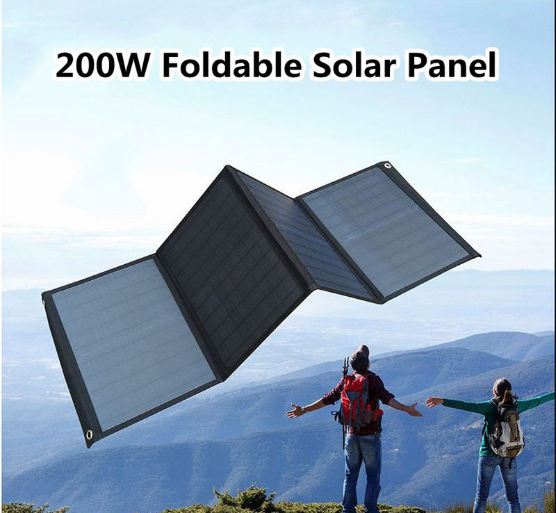 200W Foldable Solar Panel Dual USB +DC Solar Cell Portable Waterproof Solar Charger Outdoor Mobile Power Bank for Camping Hiking