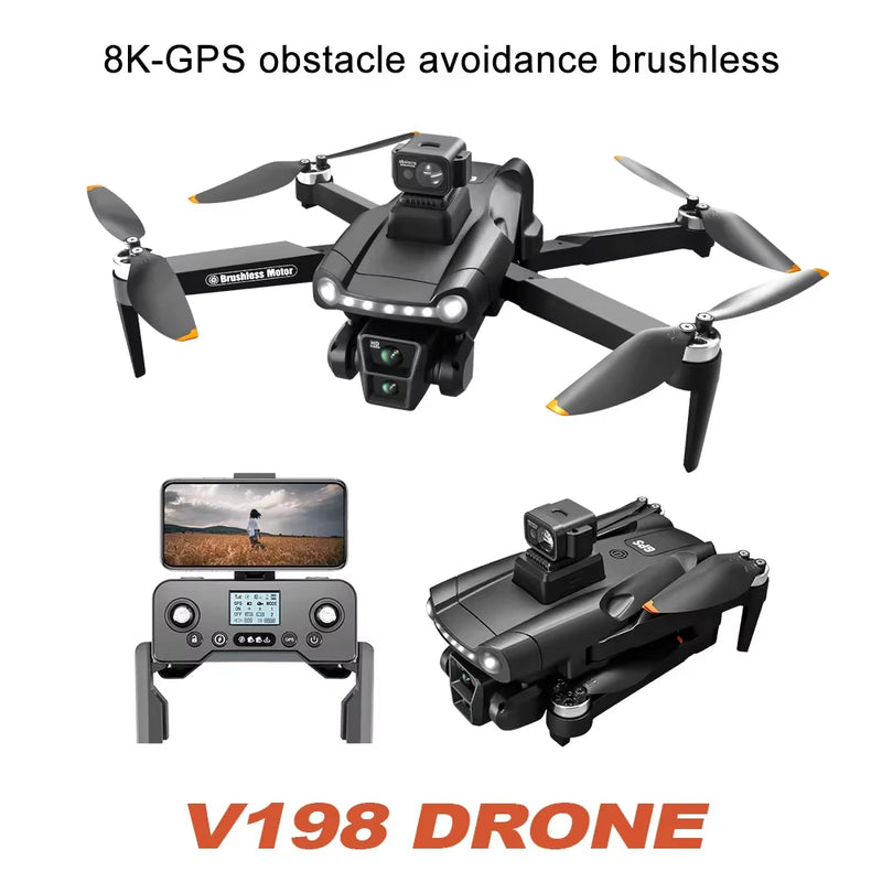 V198 MAX PRO Drone GPS 8K Professional with HD Camera 5G WIFI FPV Brushless RC Quadcopter Obstacle Avoidance Automatic Return