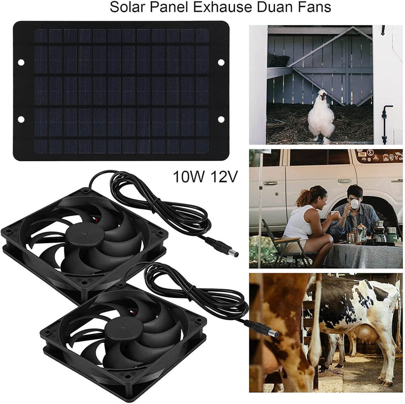 Solar Panel Fan Kit, Solar Panel Chicken House Solar Exhaust Fan Solar Double Fan with Protective Mesh Exhaust Fan Portable Energy for Small Chicken Coops, Greenhouses, Pet Houses