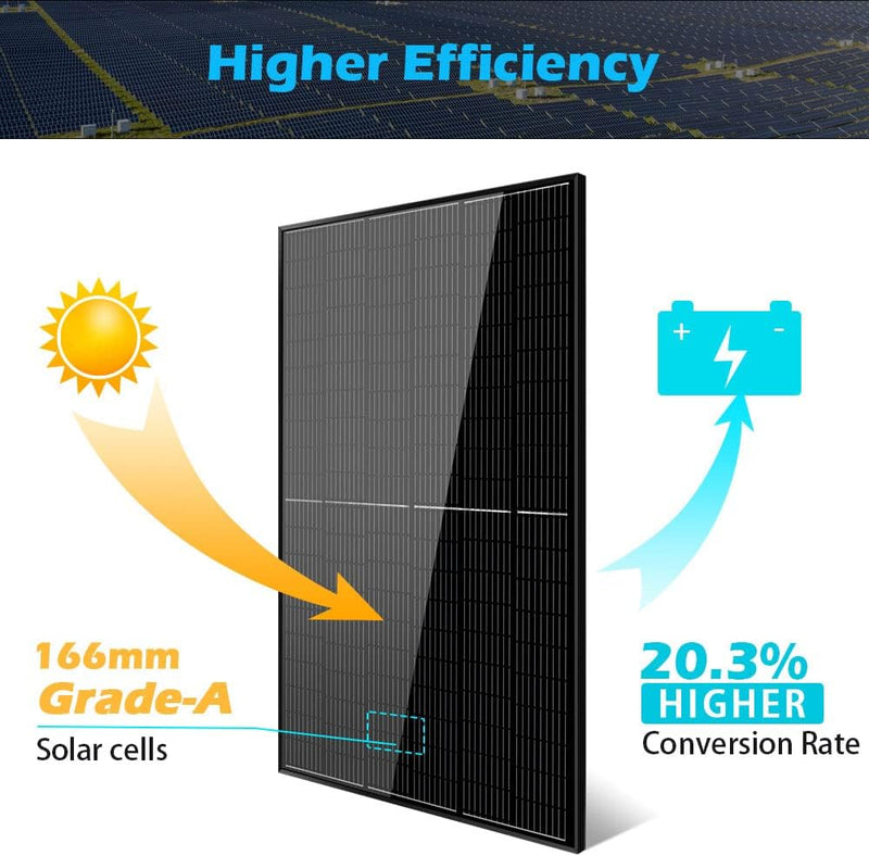 SUNGOLDPOWER 10Pcs 370W Solar Panels Monocrystalline, Grade A Solar Cell, Waterproof IP68, High Efficiency Solar Panel On/Off Grid 