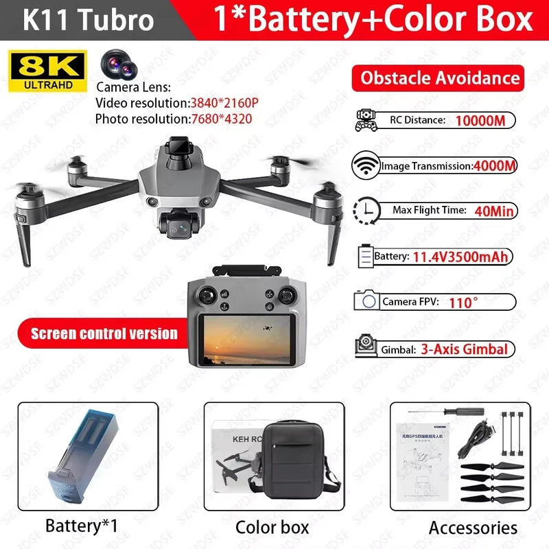 Cole Professional K11 Tubro Drone Aerial 8K HD Dual Camera with Built-In Airdrop Intelligent Obstacle Avoidance and RC Aircraft