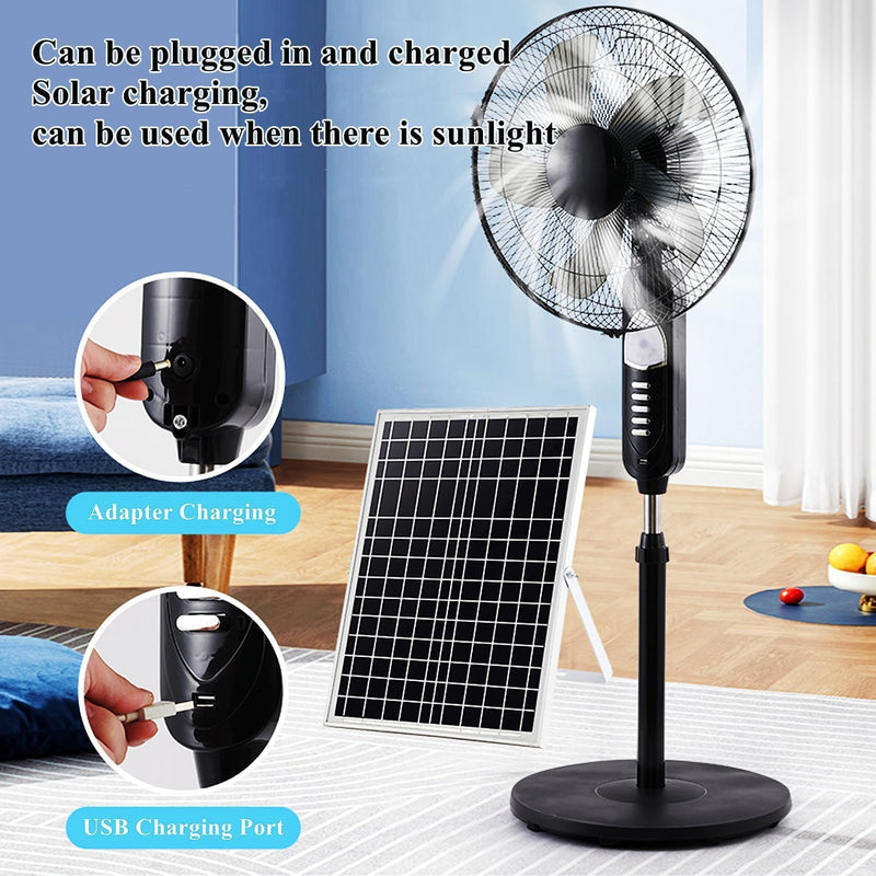 Outdoor Solar Pedestal Fan, Rechargeable Floor Fan Light & USB Port, Oscillating Solar Energy Fan