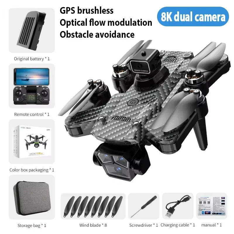 S196 GPS Drone 8K 5G Professional HD Aerial Photography Dual-Camera Obstacle Avoidance Four-Rotor Helicopter 8000M