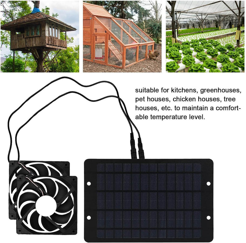 Solar Panel Fan Kit, Solar Panel Chicken House Solar Exhaust Fan Solar Double Fan with Protective Mesh Exhaust Fan Portable Energy for Small Chicken Coops, Greenhouses, Pet Houses