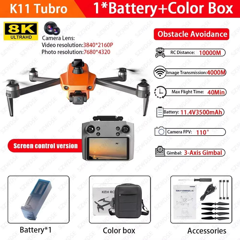 Cole Professional K11 Tubro Drone Aerial 8K HD Dual Camera with Built-In Airdrop Intelligent Obstacle Avoidance and RC Aircraft