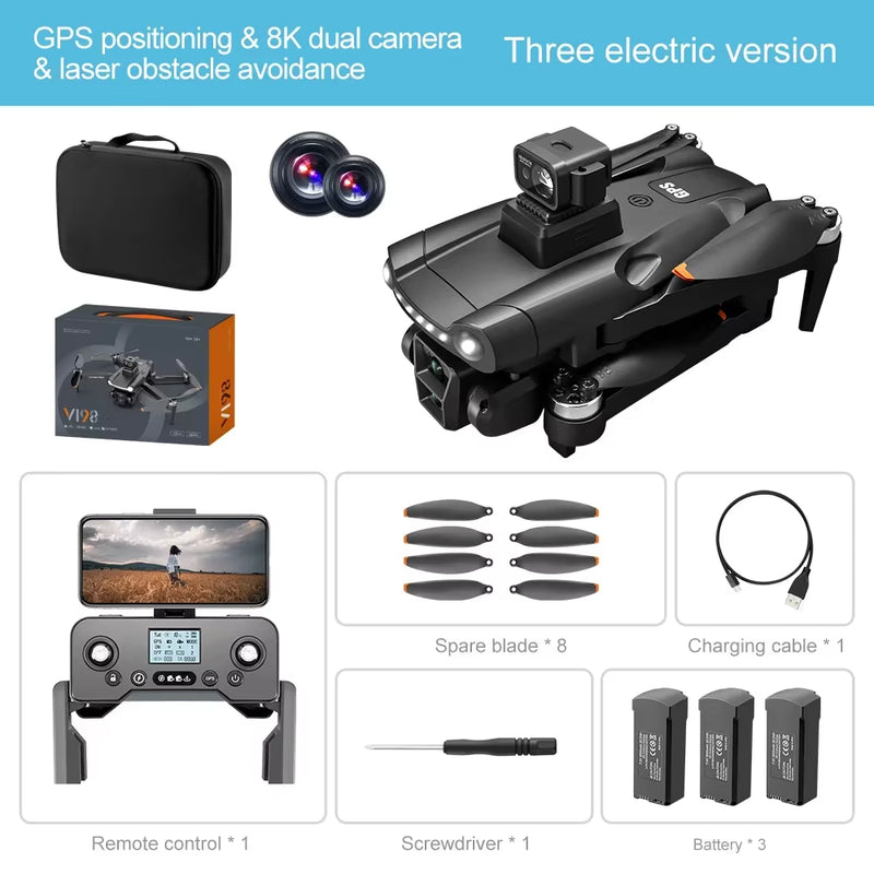 V198 MAX PRO Drone GPS 8K Professional with HD Camera 5G WIFI FPV Brushless RC Quadcopter Obstacle Avoidance Automatic Return