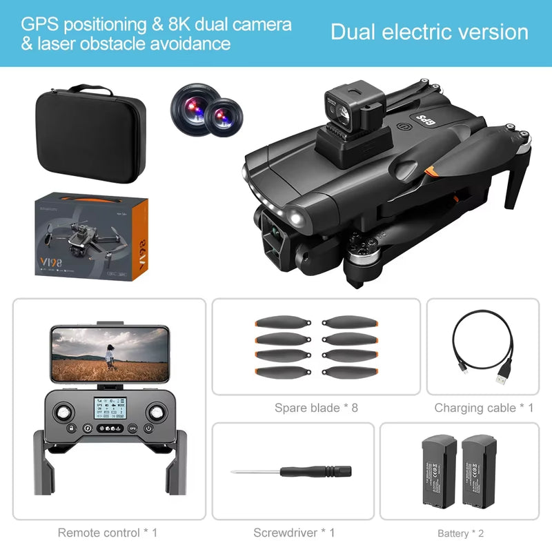 V198 MAX PRO Drone GPS 8K Professional with HD Camera 5G WIFI FPV Brushless RC Quadcopter Obstacle Avoidance Automatic Return