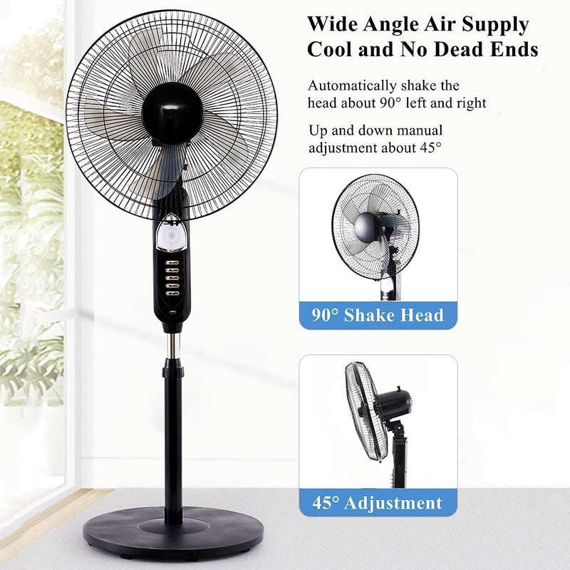 Outdoor Solar Pedestal Fan, Rechargeable Floor Fan Light & USB Port, Oscillating Solar Energy Fan