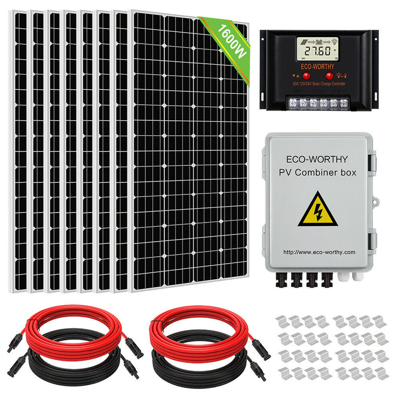 ECO-WORTHY Solar Panel System Kit - 1600W 1200W 800W 600W 400W 200W Watt Solar Panel Kit for Home RV Marine Shed US