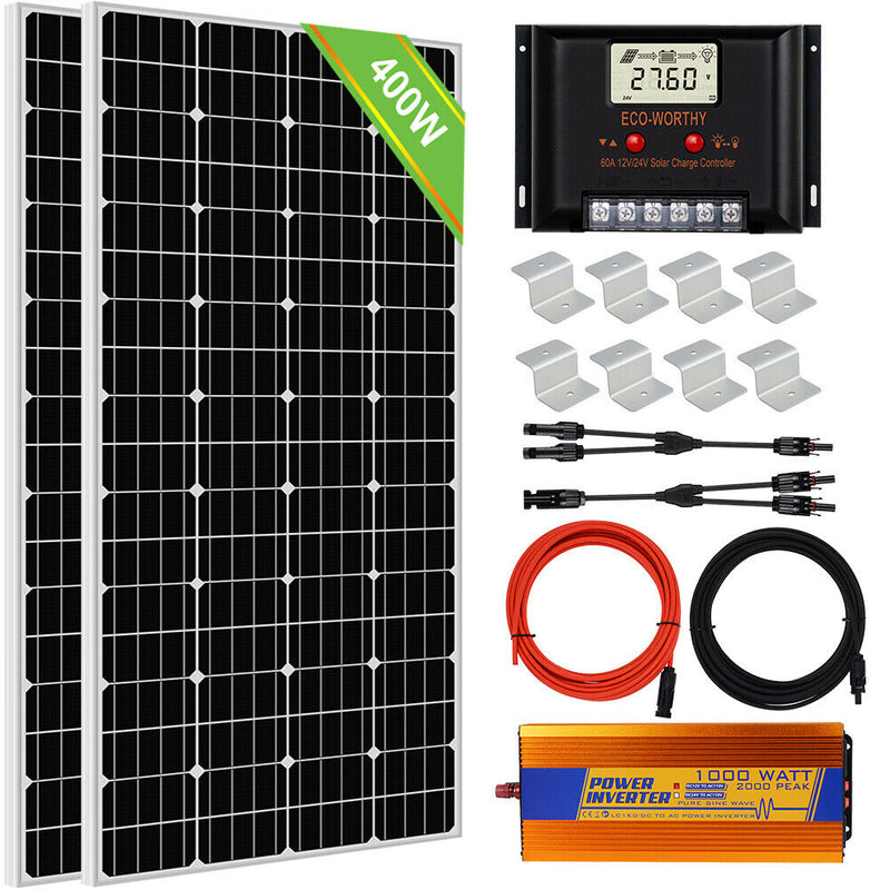 ECO-WORTHY Solar Panel System Kit - 1600W 1200W 800W 600W 400W 200W Watt Solar Panel Kit for Home RV Marine Shed US