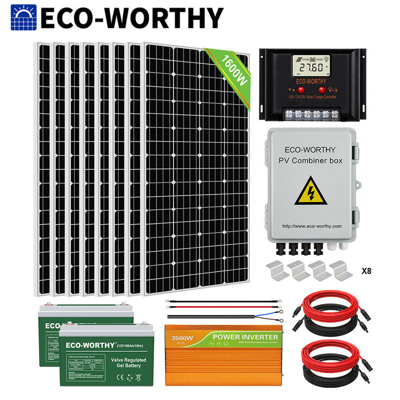 ECO-WORTHY Solar Panel System Kit - 1600W 1200W 800W 600W 400W 200W Watt Solar Panel Kit for Home RV Marine Shed US