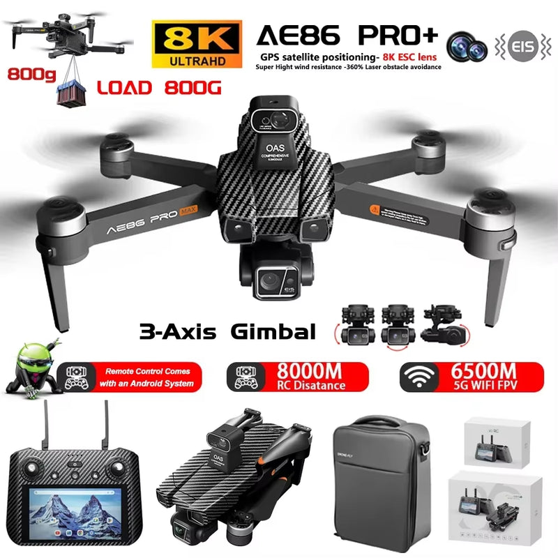 AE86 PRO MAX GPS Drone Professional 8K HD ESC Camera 5G FPV Wifi with 3-Axis Gimbal Flight 28 Minute Brushless RC Quadcopter 8KM