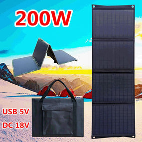 200W Foldable Solar Panel Dual USB +DC Solar Cell Portable Waterproof Solar Charger Outdoor Mobile Power Bank for Camping Hiking