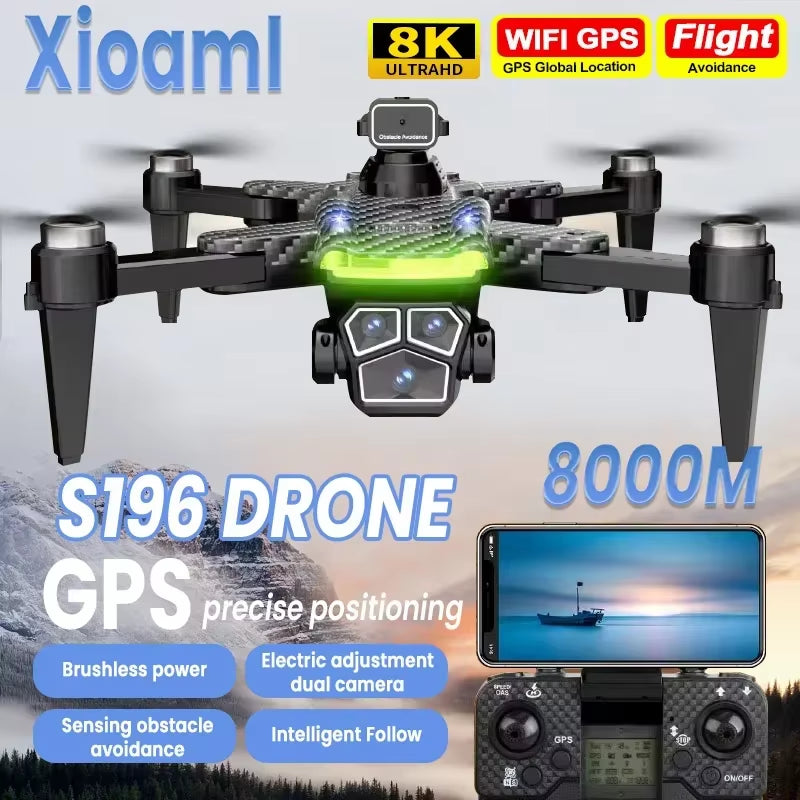 S196 GPS Drone 8K 5G Professional HD Aerial Photography Dual-Camera Obstacle Avoidance Four-Rotor Helicopter 8000M