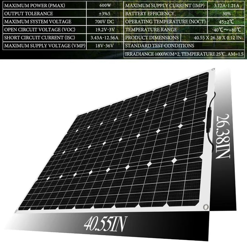 1200 Watt Flexible Solar Panels Pet 2X600 Watt Solar Panels with 40A Controller Monocrystalline Camper Solar Panel Kit Suitable for Motorhome/Off Grid System/Ship/Roof