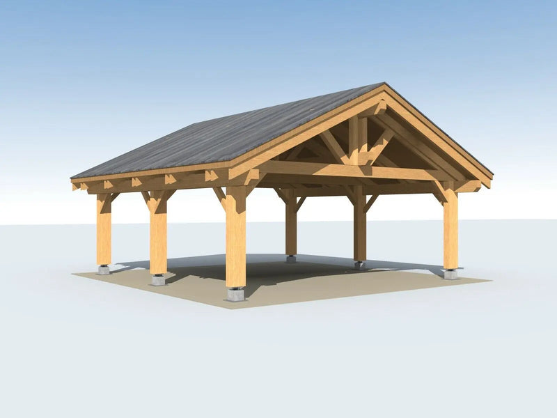 HEAVY TIMBER FRAME CARPORT for 2 VEHICLES - 24'X24' (576 Sq.Ft.)