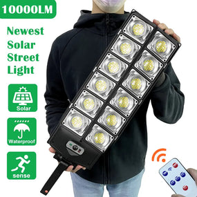 Newest Solar Lights - 10000 LM  - Remote Control Motion Sensor - Solar Outdoor LED Lamp - IP65 Waterproof - Street, Garden Garage