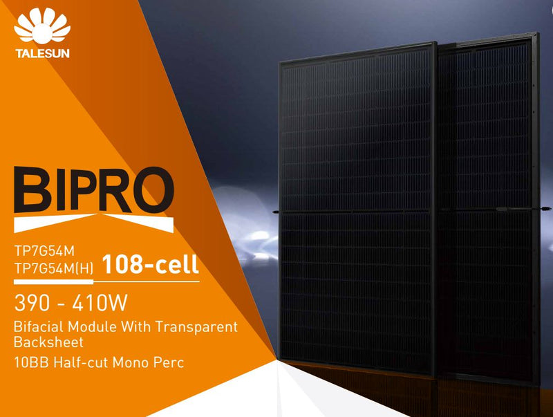 Talesun 400W 108 Half-Cell Mono Perc All Black Bifacial Solar Panel - PowerSupplyUSA.net