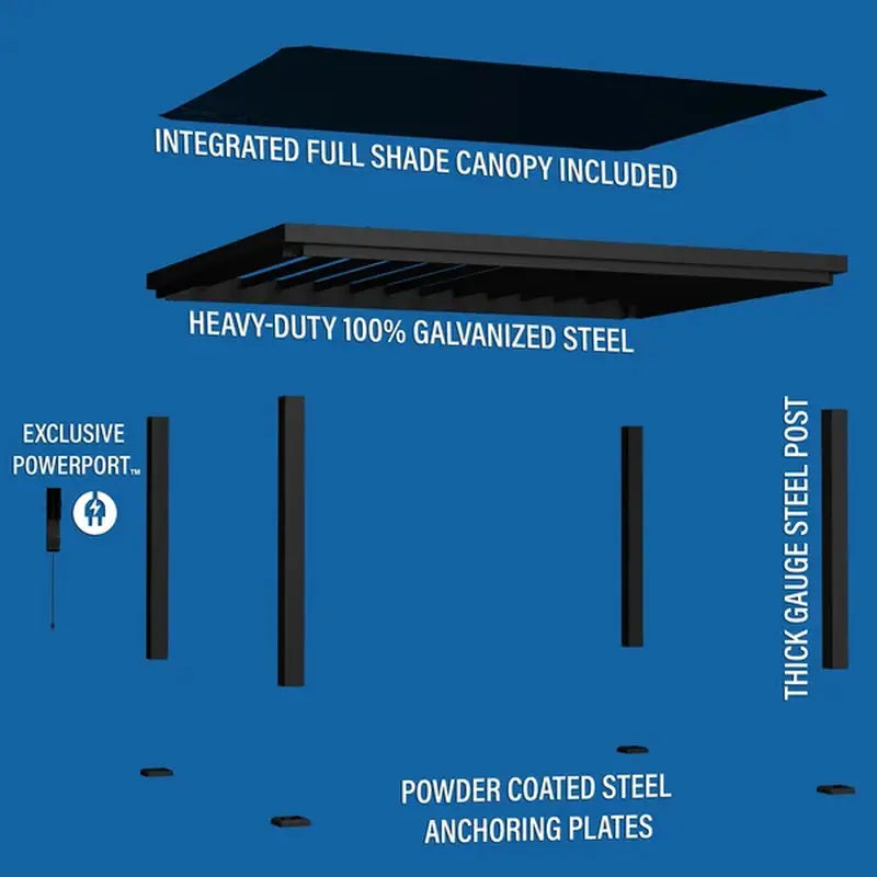 Trenton - Steel Pergola - Car Port with Canopy - 16 X 12