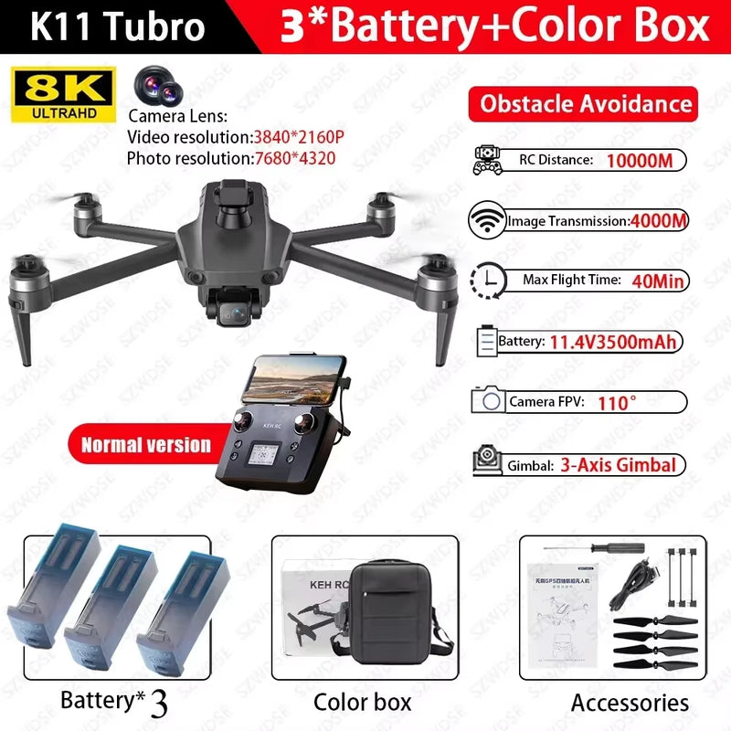 Cole Professional K11 Tubro Drone Aerial 8K HD Dual Camera with Built-In Airdrop Intelligent Obstacle Avoidance and RC Aircraft