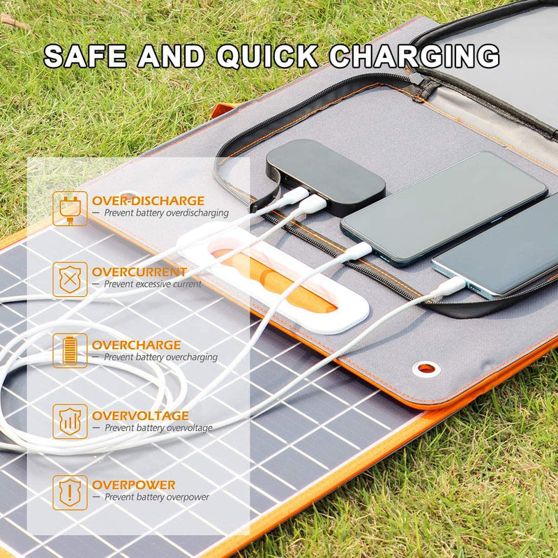 Flashfish 18V 100W Foldable Solar Panel Portable Solar Charger DC Output PD Type-C QC3.0 for Phones Tablets Camping Van RV Trip