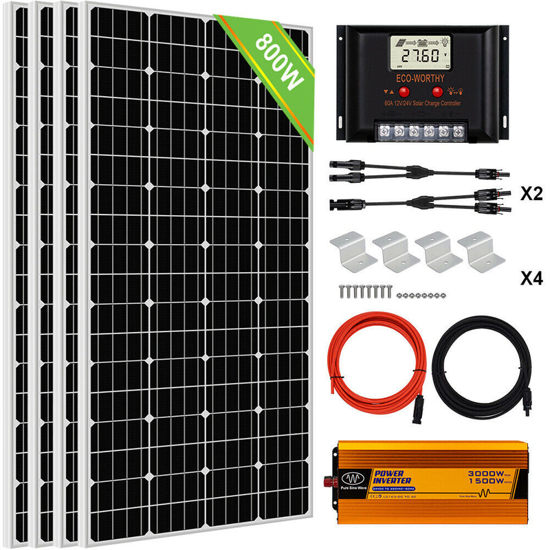 ECO-WORTHY Solar Panel System Kit - 1600W 1200W 800W 600W 400W 200W Watt Solar Panel Kit for Home RV Marine Shed US