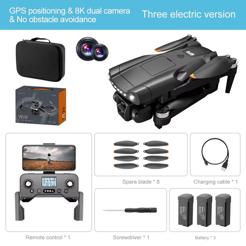 V198 MAX PRO Drone GPS 8K Professional with HD Camera 5G WIFI FPV Brushless RC Quadcopter Obstacle Avoidance Automatic Return