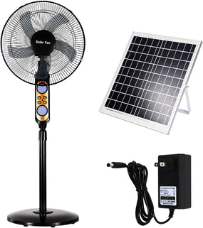 16 Inch Solar Oscillating Pedestal Fan - Adjustable, Low Noise 4-Speeds Floor Fan