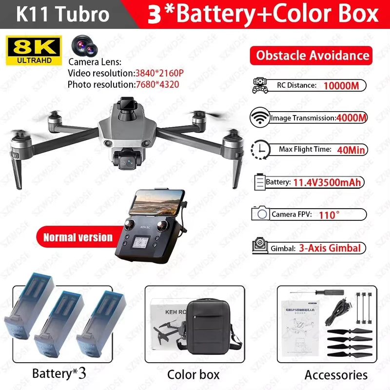 Cole Professional K11 Tubro Drone Aerial 8K HD Dual Camera with Built-In Airdrop Intelligent Obstacle Avoidance and RC Aircraft