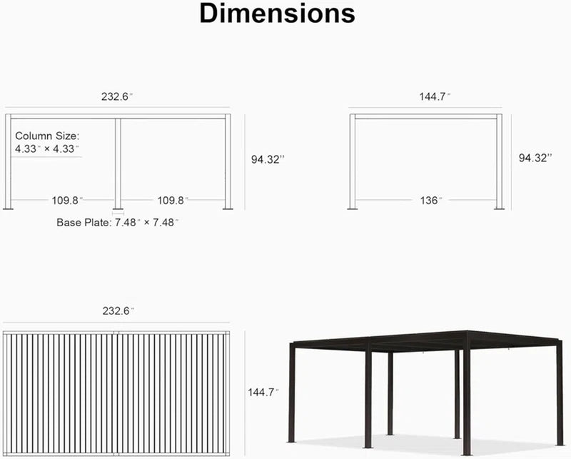 Aluminum Pergola 19 Ft. W X 12 Ft. D 