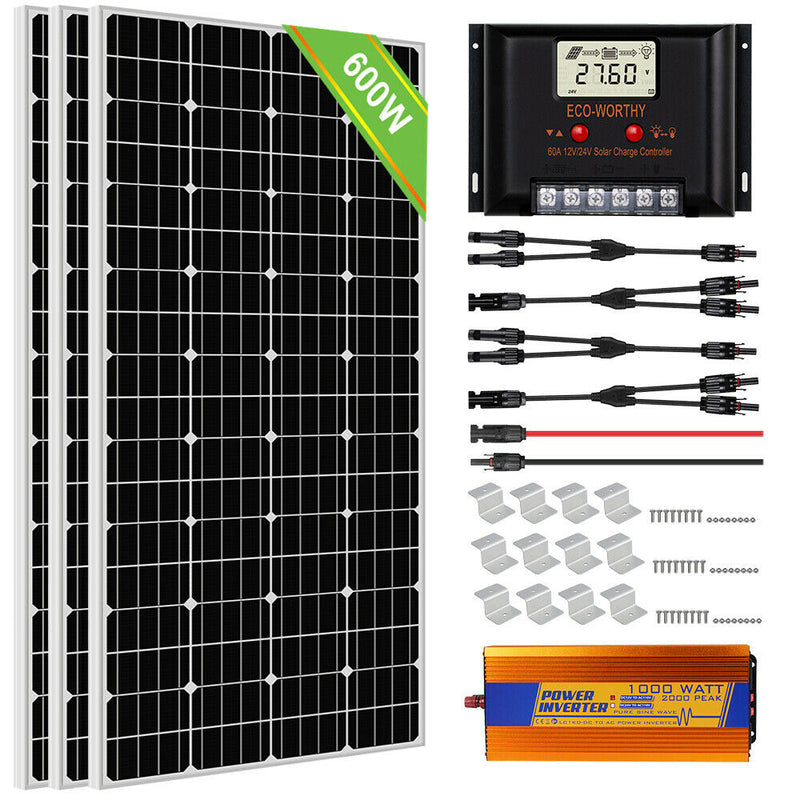 ECO-WORTHY Solar Panel System Kit - 1600W 1200W 800W 600W 400W 200W Watt Solar Panel Kit for Home RV Marine Shed US