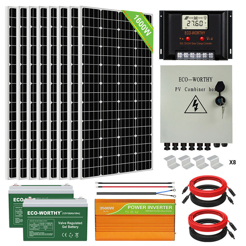 ECO-WORTHY Solar Panel System Kit - 1600W 1200W 800W 600W 400W 200W Watt Solar Panel Kit for Home RV Marine Shed US