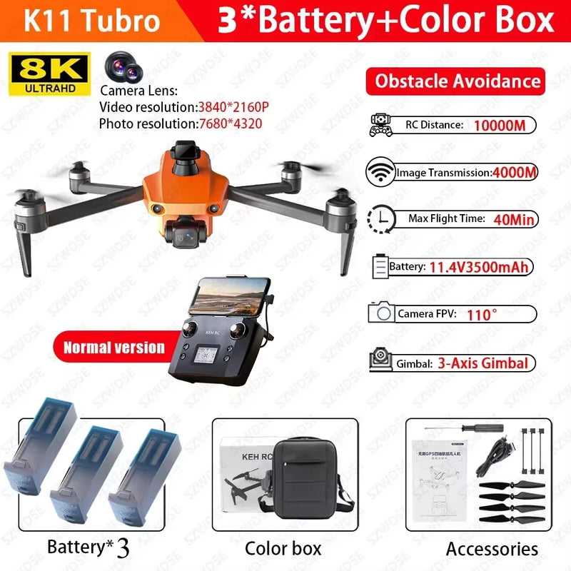 Cole Professional K11 Tubro Drone Aerial 8K HD Dual Camera with Built-In Airdrop Intelligent Obstacle Avoidance and RC Aircraft