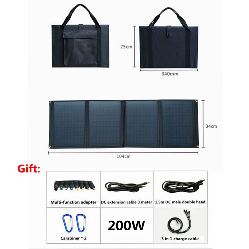 200W Foldable Solar Panel Dual USB +DC Solar Cell Portable Waterproof Solar Charger Outdoor Mobile Power Bank for Camping Hiking