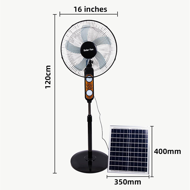 16 Inch Solar Oscillating Pedestal Fan - Adjustable, Low Noise 4-Speeds Floor Fan