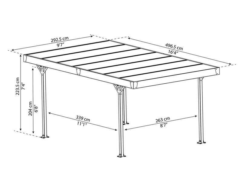 Palram -  Palma 5000 Carport 14Ft 4In X 9Ft 7In Gray/Bronze