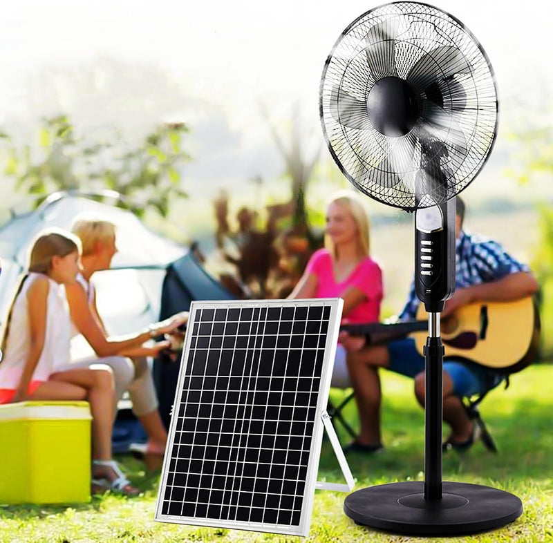 Outdoor Solar Pedestal Fan, Rechargeable Floor Fan Light & USB Port, Oscillating Solar Energy Fan