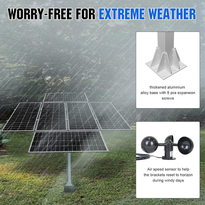 Solar Panel Dual Axis Tracking System (Increase 40% Power) with Tracker Controller, Complete Solar Tracker Kit, Ideal for Different Solar Panels, for Yard/Farm/Field