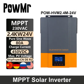 2400W Hybrid Solar Inverter 24V 230V PV Panel Max 450V Built in MPPT 80A Solar Charger Controller Pure Sine Wave Inversor