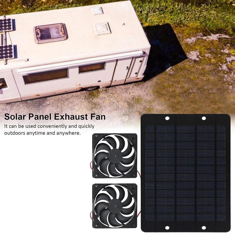 Solar Panel Fan Kit, Solar Panel Chicken House Solar Exhaust Fan Solar Double Fan with Protective Mesh Exhaust Fan Portable Energy for Small Chicken Coops, Greenhouses, Pet Houses