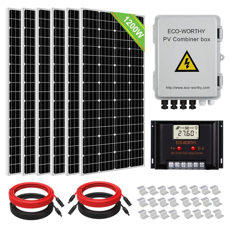 ECO-WORTHY Solar Panel System Kit - 1600W 1200W 800W 600W 400W 200W Watt Solar Panel Kit for Home RV Marine Shed US