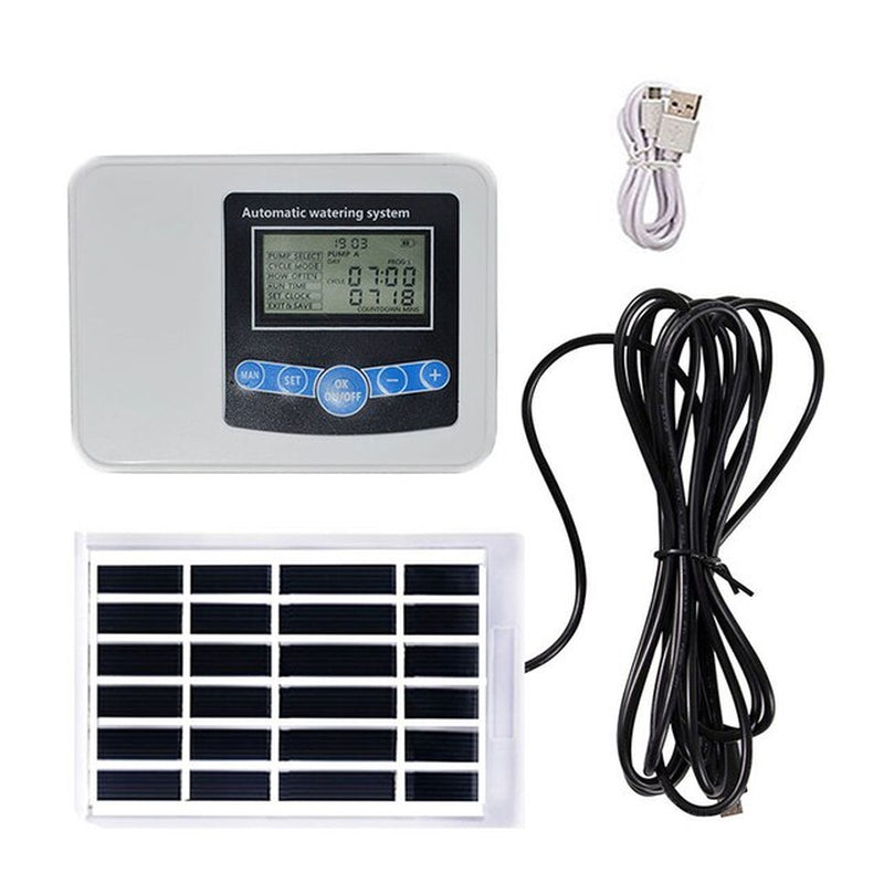 Dual Pump Smart Drip Watering System - Timer - Automatic Solar Charging 