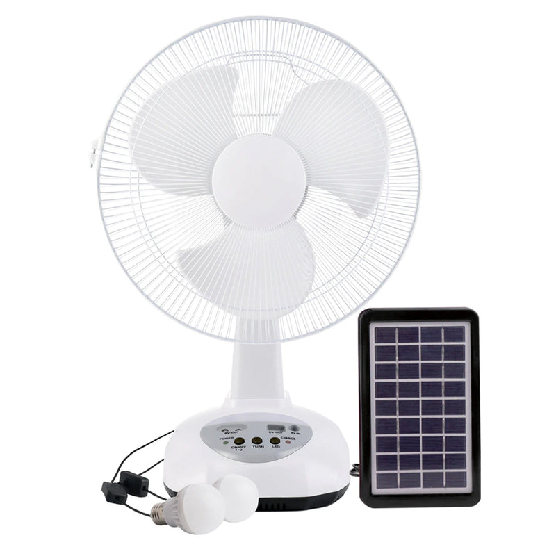 Solar Fan AC/DC Rechargeable Table Fan Outdoor Camping Emergency with LED USB Ports 