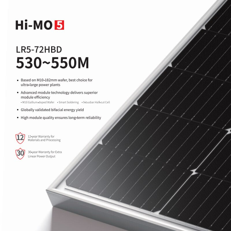 Longi Solar Panel 530 - 550W Single Crystal Photovoltaic Module  Double Glass Double Sided