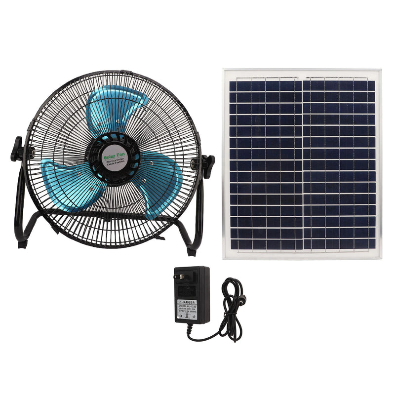 Polycrystalline Silicon Rechargeable Fan with Solar Panel - Solar Powered Fan 12 Inches, Quiet  - US Plug 100‑240V