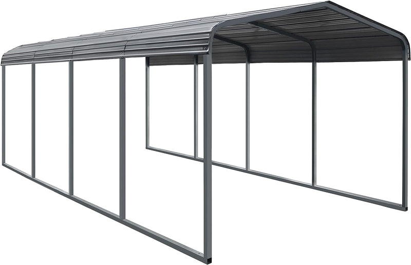 Metal Carport Kit - 12 X 20 FT - Heavy Duty Car Shelter - Metal Roof, Frame and Bolts for Car, Boat, Grey