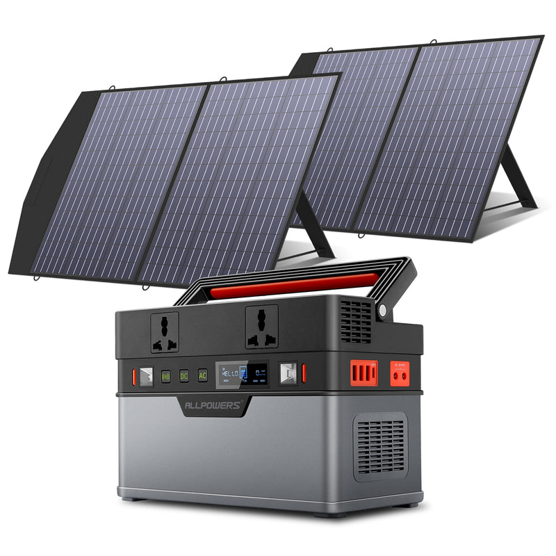 ALLPOWERS - Portable  Power Station - 110V/220 V - 606Wh - Pure Sine Wave -  4 AC Ports, 2 ×100W Solar Panels